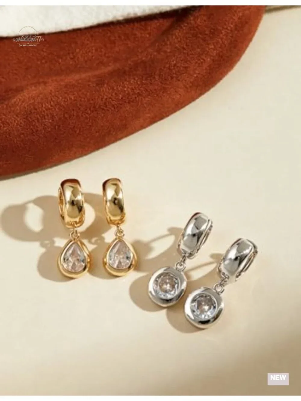 Chunky Huggie Hoop Earrings with Dangle CZ Charm, Hypoallergenic Plated Finish